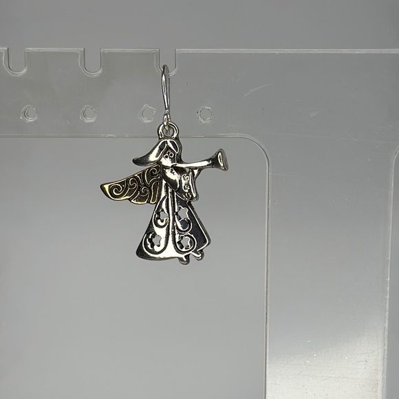 Dainty Silver and Gold Angel Earrings with Intricate Details - Picture 2 of 5